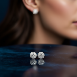 E1079 Orecchini in oro bianco con diamanti, taglio rotondo brillante, colore D, gioielli da sposa classici naturali da donna - Product Image 2