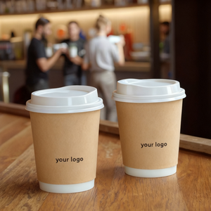Customized Printing Eco-friendly Disposable Kraft Paper Cup Biodegradable Double Wall Coffee Paper Cup with Lid