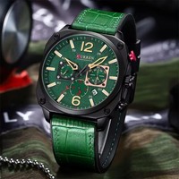 Montre de sport décontractée à quartz pour homme, bracelet en cuir marron, cadran chronographe simple, verre résistant à l'eau, modèle 8398