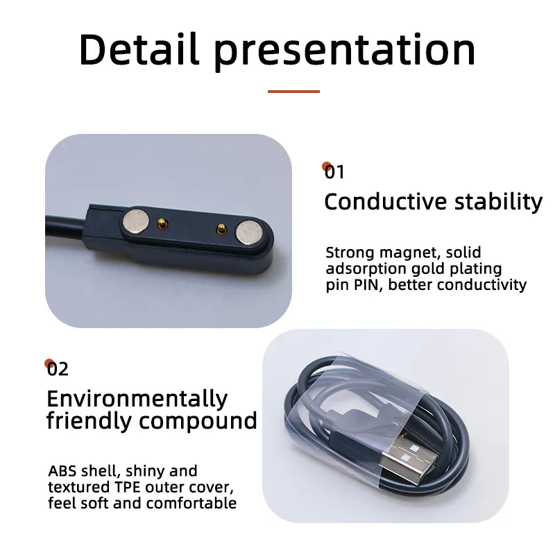 Manyetik bilezik izle şarj Smartwatch USB şarj kablosu 2 Pin 1A ile uyumlu 7.62mm 4mm 2.54mm 2 kontaktör akıllı saat