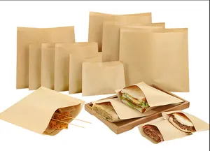 Vente en gros, emballage Portable biodégradable, sac de nourriture en papier Kraft pour la nourriture à emporter