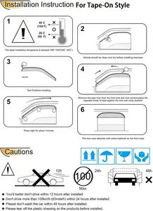 Side Window Deflector Tape-On Style Window Visors Sun Rain Guard Ventvisor