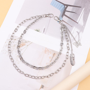 <b>Feather</b> Butterfly Tassel Pendant Double Layer Metal Waist Chain Hip Hop Fashion Unisex Daily Wear Tibetan <b>Silver</b> - Product Image 4