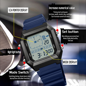 Montre-bracelet analogique-numérique Sanda 6307, mode, carrée, polyvalente, pour adolescents, multifonctionnelle, alarme, montre-bracelet pour hommes - Product Image 5