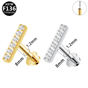 Boucles d'oreilles en titane avec incrustation de zircon, tige G23 pour piercing de l'os de l'oreille, bijoux de mode, alliage de titane ASTM F136 - Product Image 5