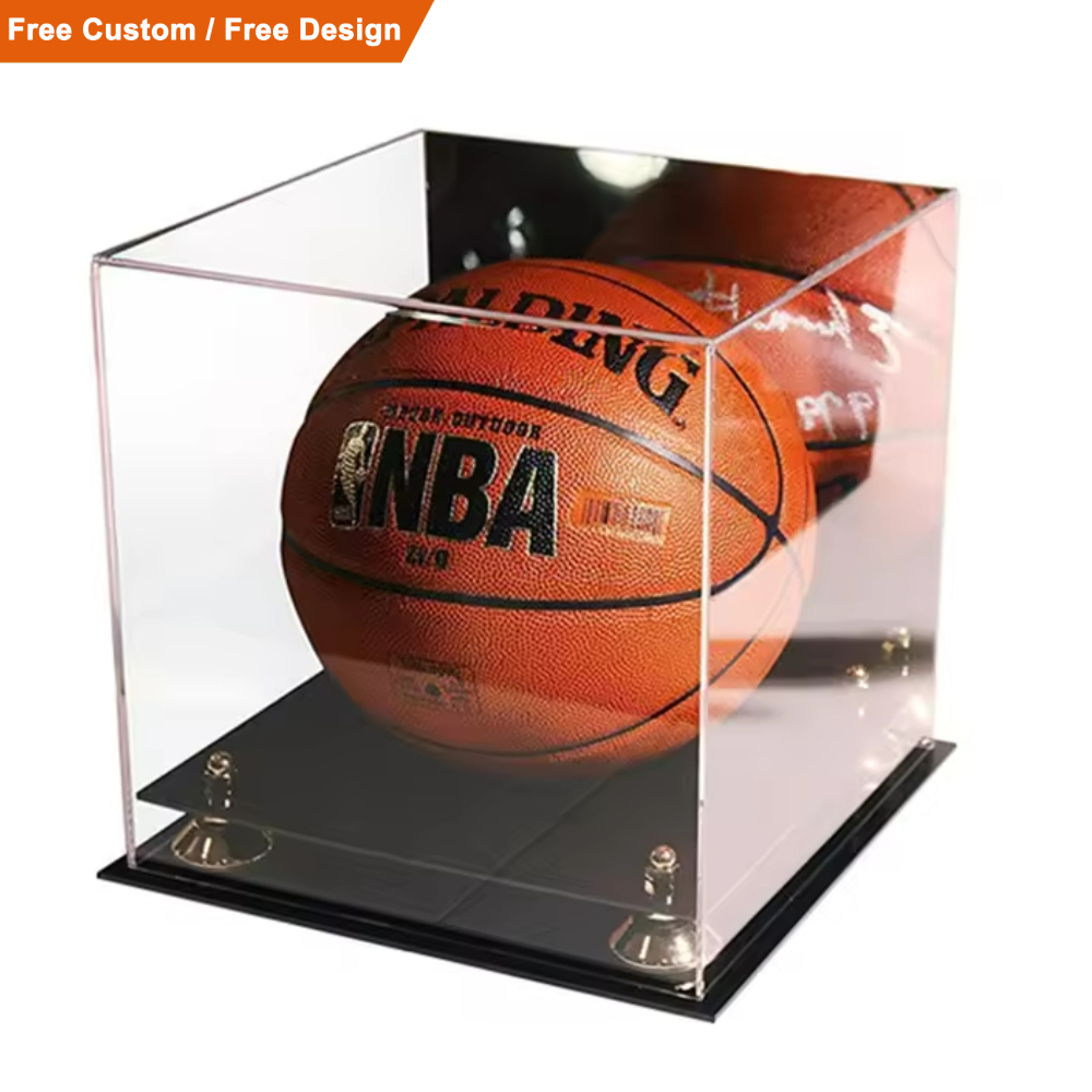 Acrylic Ball Stand Display Holder Basketball Football Soccer Basketball Golf Balls Modern Transparent Black Base Display Boxes