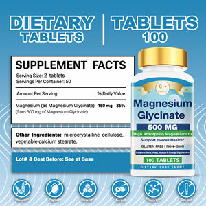แมกนีเซียมไกลซิเนต OEM 500 มก. ชนิดเม็ด/แคปซูล ดูดซึมได้ดี 100 เม็ด/ขวด <span class=keywords><strong>2</strong></span> เม็ด/วัน สำหรับการนอนหลับ บรรเทาความเครียด บำรุงกล้ามเนื้อ - Product Image 4