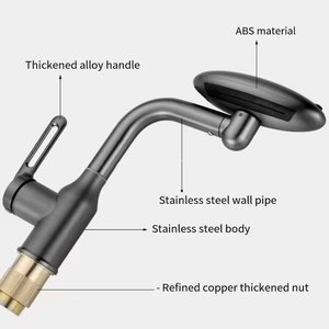 Смеситель для ванной FSH OEM Modern Waterfall с выдвижным изливом, 4 режима, латунный, для горячей и холодной воды, с цифровым дисплеем - Product Image 5