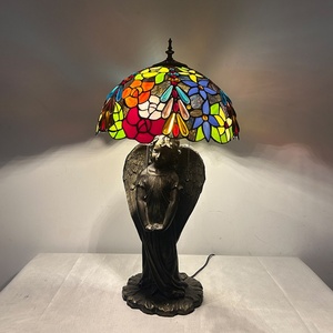 LongHuiJing European Floral Stained Glass LED Lampshade Table Lamp AC E26 Flexible Simple Angel Base Living Room Art Decoration - Product Image 3