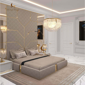 Chicasa Wooden King <b>Size</b> Double <b>Bed</b> Modern Luxury Bedroom Leather - Product Image 3