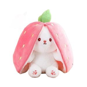 Peluches et coussins en gros : Lapin fraise transformable en petit lapin carotte, cadeau d'anniversaire, rembourrage en coton PP, sac en filet - Product Image 5