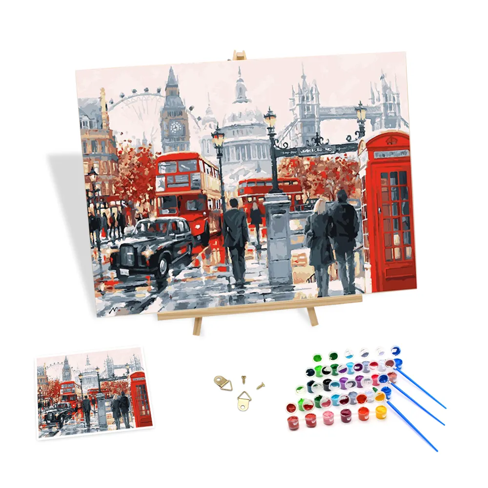 Pintura por números con marco London Street Scenery Diy lienzo pintura al óleo Kits hechos a mano para adultos regalos de arte
