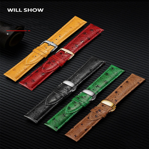 Bracelet de montre en cuir véritable motif autruche OEM personnalisé avec fermoir déployant papillon et boucle ardillon, 18mm 20mm 22mm 2 - Product Image 4