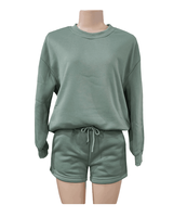 Personnaliser Loose Casual Crewneck Pullover Sweatshirt Shorts Set pour les femmes