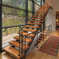 Marches d'escalier en chêne Escaliers droits flottants Mono Stringer Escalier en bois moderne Intérieur 1200 mm Largeur Maison Villa Loft Marches