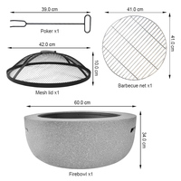 Esschert Design jardin foyer en béton Barbecue rond bois foyer extérieur BBQ bol de feu foyer FF444