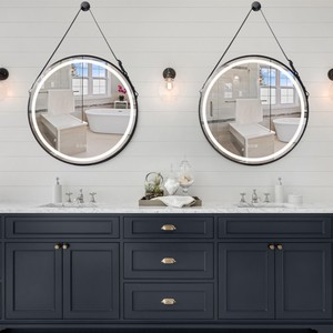 Décoration murale miroir Led rond noir avec lumière, 3 lumières, miroir de salle de bain avec corde suspendue - Product Image 2