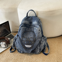 Sac à dos en jean punk avec rivets et chaînes, grande capacité, pour hommes et femmes, avec fermeture éclair, collection 2026