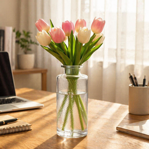 Vase à fleurs en verre transparent mini, style Cottagecore rustique, pour décoration de table, bouteille d'apothicaire vintage en verre gaufré, vente en gros - Product Image 6