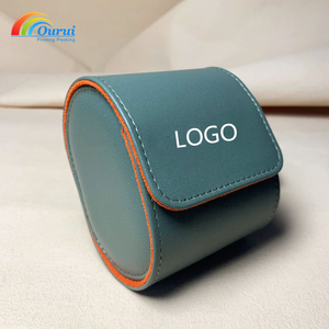 Factory Direct Luxury Greyish Sage Green Roll <b>Watch</b> Box with Orange lining,1 Slot Travel Portable <b>Watch</b> <b>Case</b> with Custom Logo - Product Image 1