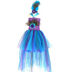 Vestido de Tul con <span class=keywords><strong>Plumas</strong></span> de Pavo Real Azul y Morado para Niña, con Tocado - Product Image 4