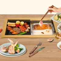 Rak barbeku elektrik gaya Korea, panci Mandarin dan barbekyu dua dalam satu, pemanasan cepat