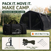 Tente pneumatique familiale Coody 17.2 Familia Pro Air - Noire, grande tente gonflable pour le camping en famille, quatre saisons