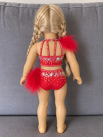 Justaucorps BALUMI personnalisé pour poupée American Girl de 18 pouces, style jazz musical, fait main, avec strass et plumes d'autruche, pour spectacle