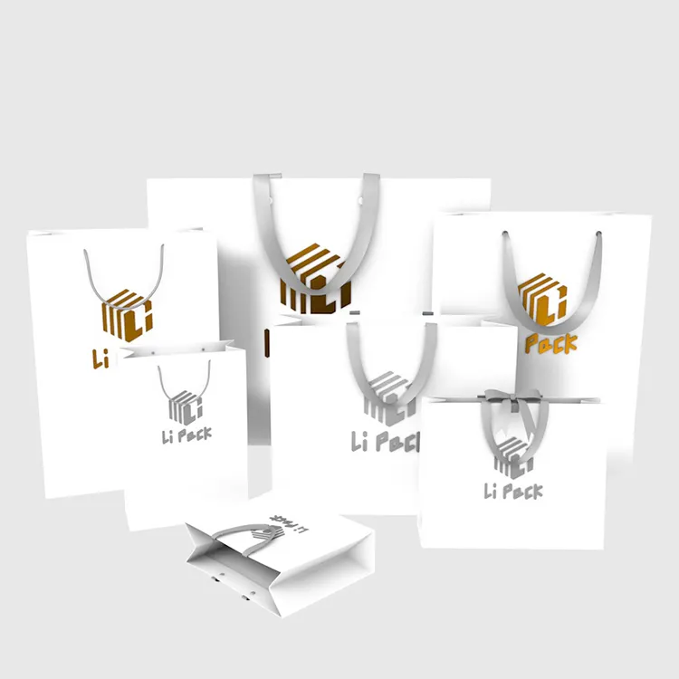 Lipack Custom Wholesale Paper Shopping Bags Logo Printed Luxury Gift Paper Bag Packaging With Handle