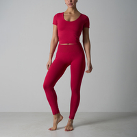 Ensemble de sport SK5127&SK5122 pour femme : haut à manches courtes col rond et legging taille haute, sans couture, très extensible, confortable, effet push-up 3D