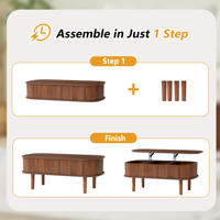 Table basse ovale extensible moderne AJUNION en bois massif avec 3 compartiments de rangement pour salon - Vente en gros