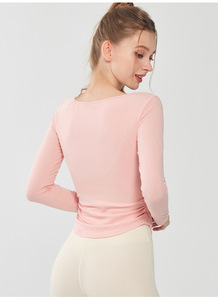 Aoyema Hauts <span class=keywords><strong>de</strong></span> yoga d'automne pour femmes Séchage rapide à manches longues Coupe ample <span class=keywords><strong>T</strong></span>-<span class=keywords><strong>shirt</strong></span> à col en V <span class=keywords><strong>T</strong></span>-shirts <span class=keywords><strong>de</strong></span> <span class=keywords><strong>sport</strong></span> respirants Vente en gros - Product Image 5