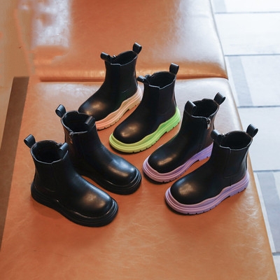 Choushan OEM Botas Zemininas Black Color 2021 Warm Cotton Fabric British Children Girls Boots