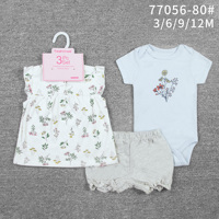 Ensemble de vêtements d'été pour bébés et enfants de 6 à 12 mois, 3 pièces, col rond, manches courtes + barboteuse, imprimé animal/fleur, broderie en coton