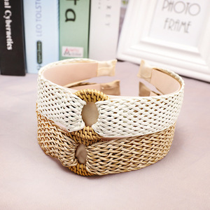 Vintage europeo estilo simple hierba trenzado cintas cuadriculada sombreros accesorios para el cabello diadema - Product Image 3