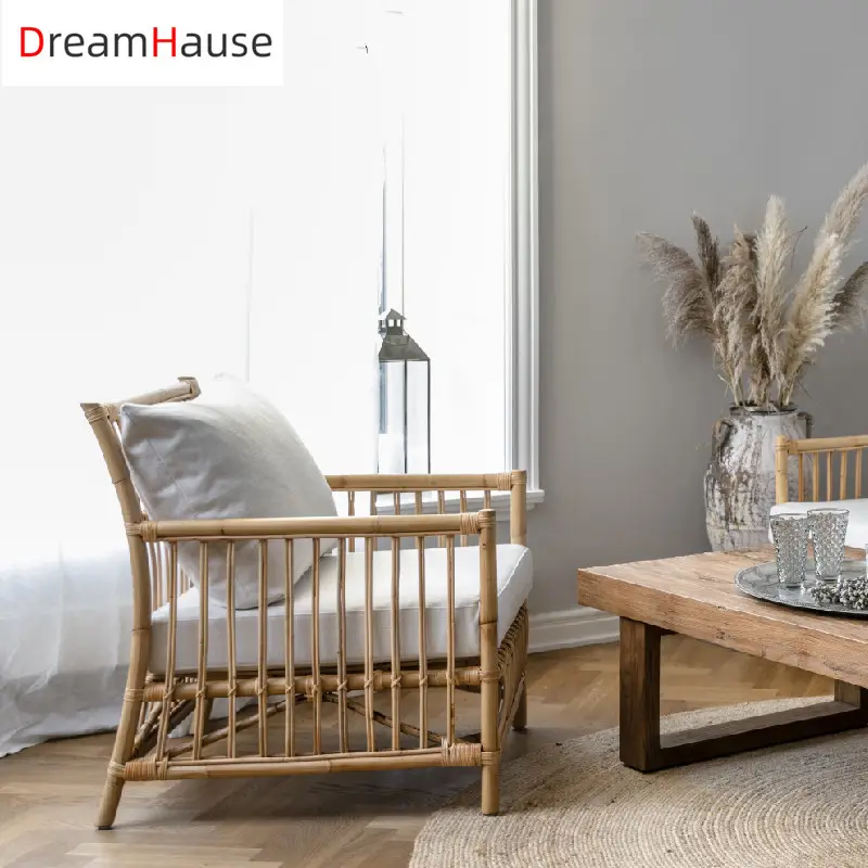 Dreamhause-Conjunto de sofá de ratán Natural, silla individual de estilo nórdico y danés clásico, hecha a mano