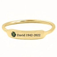 Bague en acier inoxydable à bande fine et barre incurvée, personnalisable avec pierre de naissance et lettre gravée, bijou tendance pour fête