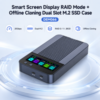Enclosure SSD Dual-Bay M.2 NVMe/SATA dengan LCD Pintar 2 inci, USB-C 20Gbps, RAID 0/1/JOBD, Kloning Offline, Mendukung 2x8TB, Casing Aluminium+ABS