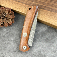 Couteau de poche pliant multifonctionnel en acier Damas avec manche en bois pour camping, chasse et survie – OEM DIY