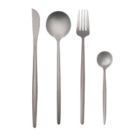Juego de Cubiertos Desechables de Alta Gama, Modernos y Lujosos, de Acero Inoxidable Plateado Mate, Cuchillo, Tenedor, Cuchara, Cuchara para Té, con Logotipo Personalizado, para Uso Doméstico