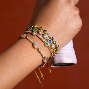 Heart Shape Zircon <b>Bracelet</b> Gold Plated Multi Color <b>Gemstone</b> Women's Jewelry Gift Elegant Fashion Accessory - Product Image 2