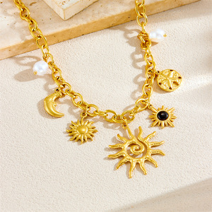 Sun And Moon Charm Stainless Steel Necklace Daily Wear Fashion Pendant Jewelry - Product Image 1