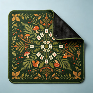 Tapis de Mahjong Vert Forêt, Motif Champignons et Écureuils d'Automne, Antidérapant en Microfibre, Tapis de Table de Mahjong Américain pour 4 Joueurs - Product Image 1