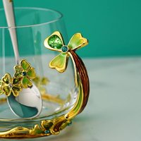 RORO luxe chanceux trèfle à quatre feuilles couleur verte émail décoratif peinture à la main turc verre thé café tasse d'eau avec cuillère