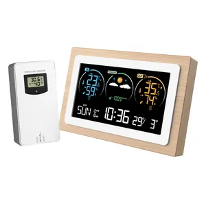 Echt Houten Weerstation Indoor Outdoor Thermometer Hygrometer Digitale Temperatuur Vochtigheid Meter Weerstation