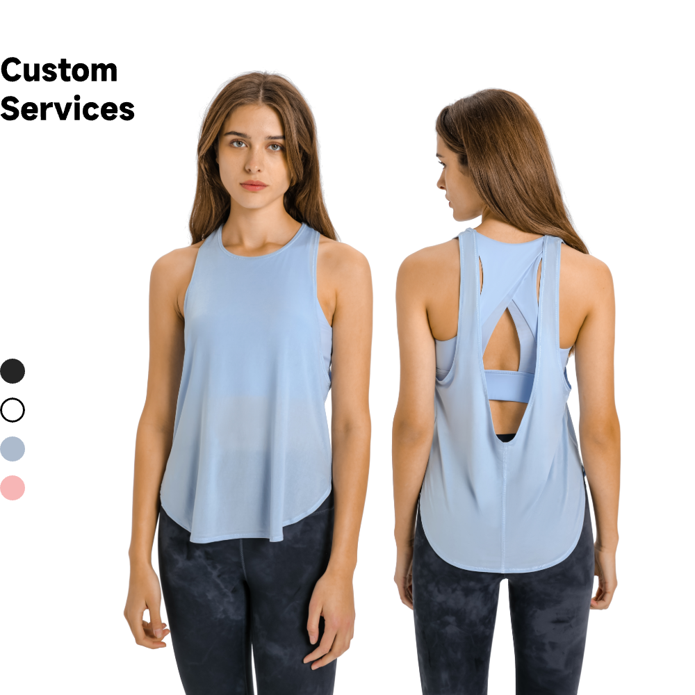 Women's Summer Lightweight Breathable Fitness Sports Vest Quick-Dry Sleeveless Yoga Top with Front Logo DSS122