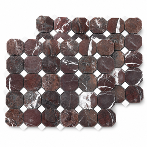 Mosaico de Mármol Rojo, Mosaico de Mármol Borgoña, Mosaico de Mármol Octogonal, Mosaico de Piedra Natural, Mosaico de Mármol Rojo Marrón - Product Image 3
