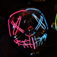 Masque d'Halloween en plastique bicolore avec LED fluorescentes, motif géométrique, couvrant tout le visage, pour danse fantôme, clignotant, sang, horreur