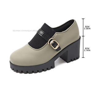 Chaussures à talon épais de style britannique, à enfiler, à bout profond, nouvelle collection automne, grandes tailles, pour femmes - Product Image 6