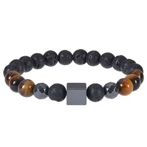 Fashionable 8MM Natural Stones Black Magnet Lava Stone Essential Oil Bracelet Bangle Jewelry